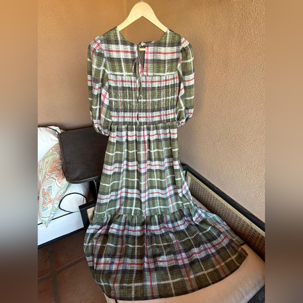All Saints High Low Dress in Green and Red Plaid - Picture 6 of 10